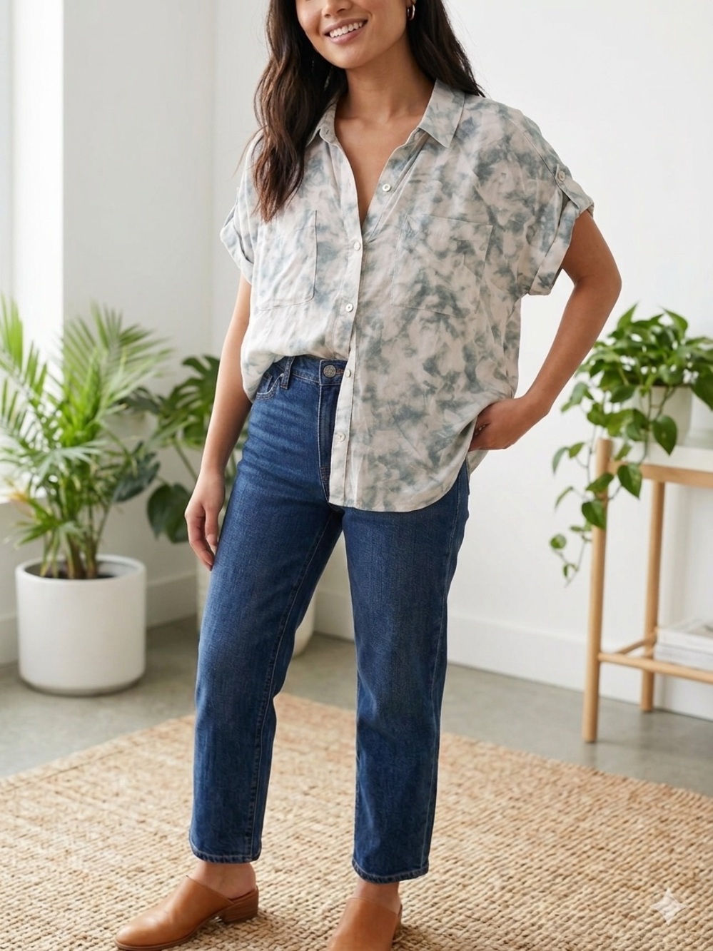 🍃 NWT Anthropologie Cloth & Stone Tie Dye Button Down Top Petite XS